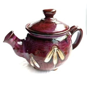 TEAPOT Handmade Vintage Glazed Plum High Tea Art Pottery Boho